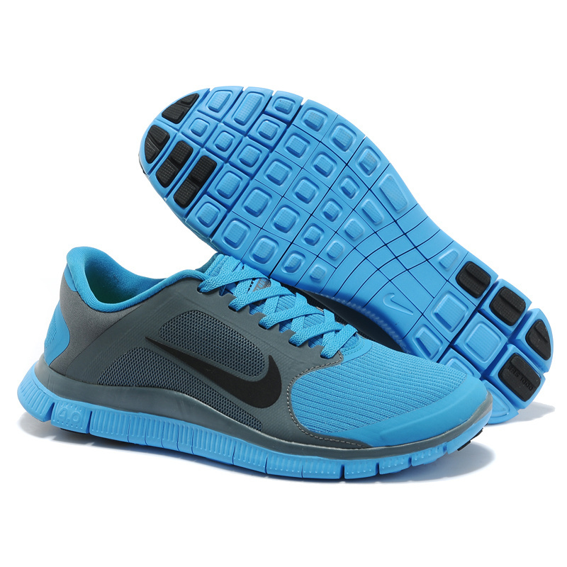 Hot Nike Free4.0 Men Shoes Black/Gray/Deepskyblue